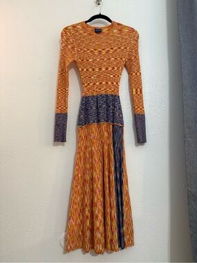 Multicolor Long-Sleeve Knit Maxi Dress - Orange & Blue